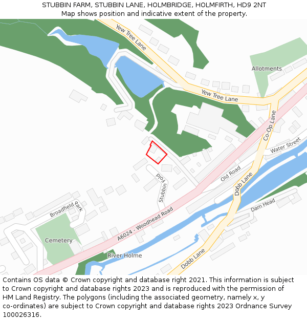 STUBBIN FARM, STUBBIN LANE, HOLMBRIDGE, HOLMFIRTH, HD9 2NT: Location map and indicative extent of plot
