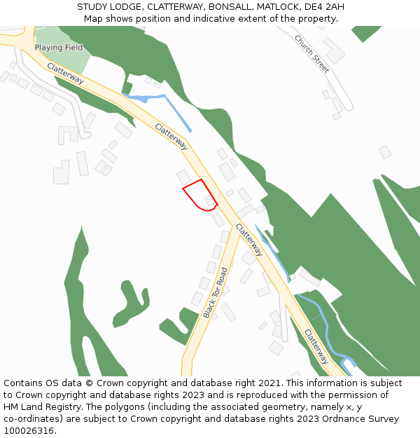 STUDY LODGE, CLATTERWAY, BONSALL, MATLOCK, DE4 2AH: Location map and indicative extent of plot