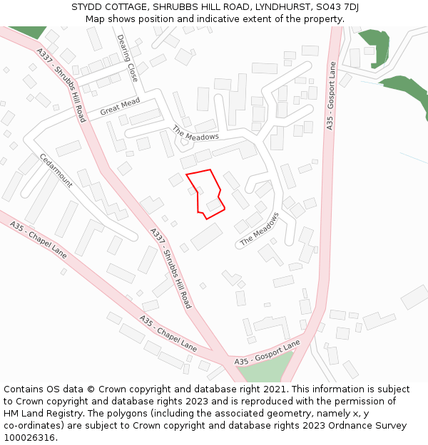 STYDD COTTAGE, SHRUBBS HILL ROAD, LYNDHURST, SO43 7DJ: Location map and indicative extent of plot