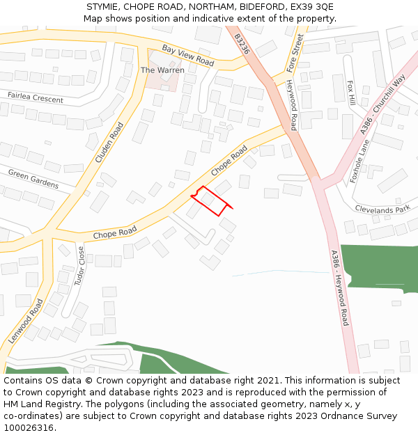 STYMIE, CHOPE ROAD, NORTHAM, BIDEFORD, EX39 3QE: Location map and indicative extent of plot
