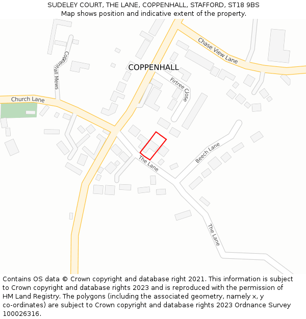 SUDELEY COURT, THE LANE, COPPENHALL, STAFFORD, ST18 9BS: Location map and indicative extent of plot