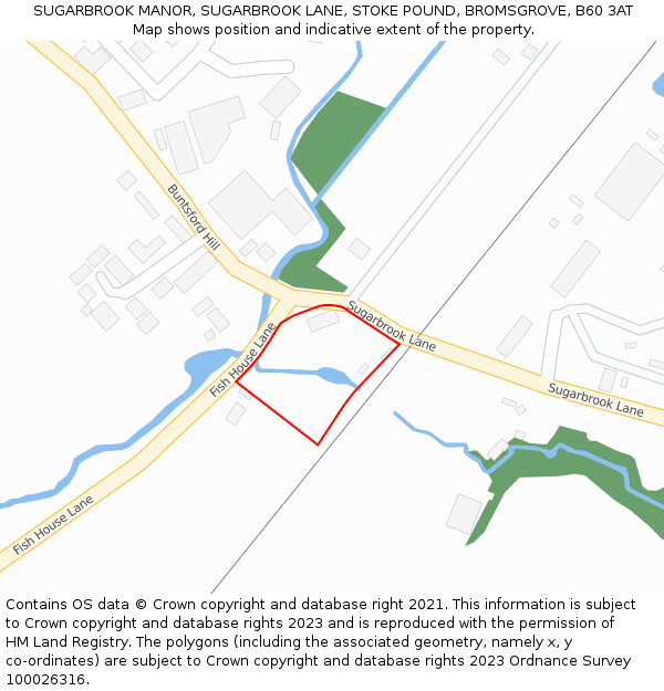 SUGARBROOK MANOR, SUGARBROOK LANE, STOKE POUND, BROMSGROVE, B60 3AT: Location map and indicative extent of plot