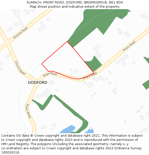 SUMACH, PRIORY ROAD, DODFORD, BROMSGROVE, B61 9DA: Location map and indicative extent of plot