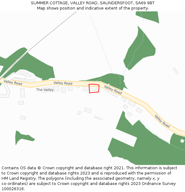 SUMMER COTTAGE, VALLEY ROAD, SAUNDERSFOOT, SA69 9BT: Location map and indicative extent of plot