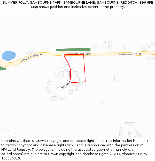 SUMMER FOLLY, SAMBOURNE PARK, SAMBOURNE LANE, SAMBOURNE, REDDITCH, B96 6PE: Location map and indicative extent of plot