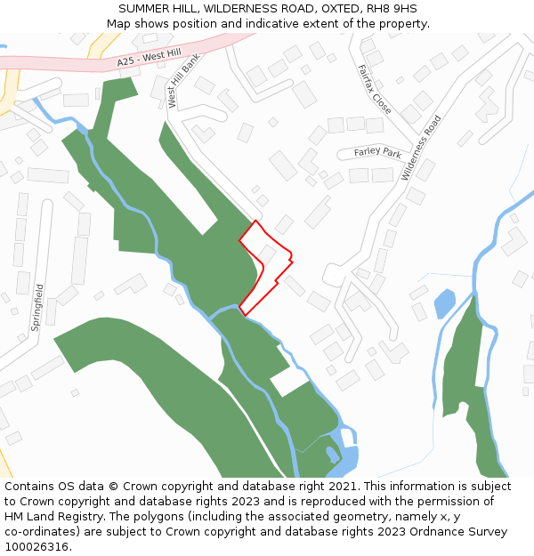SUMMER HILL, WILDERNESS ROAD, OXTED, RH8 9HS: Location map and indicative extent of plot