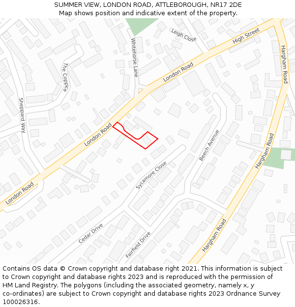 SUMMER VIEW, LONDON ROAD, ATTLEBOROUGH, NR17 2DE: Location map and indicative extent of plot