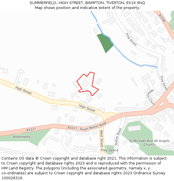 SUMMERFIELD, HIGH STREET, BAMPTON, TIVERTON, EX16 9NQ: Location map and indicative extent of plot