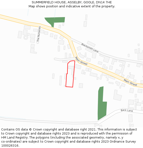 SUMMERFIELD HOUSE, ASSELBY, GOOLE, DN14 7HE: Location map and indicative extent of plot