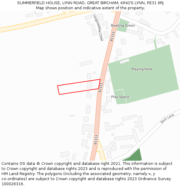 SUMMERFIELD HOUSE, LYNN ROAD, GREAT BIRCHAM, KING'S LYNN, PE31 6RJ: Location map and indicative extent of plot