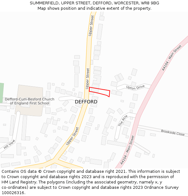 SUMMERFIELD, UPPER STREET, DEFFORD, WORCESTER, WR8 9BG: Location map and indicative extent of plot