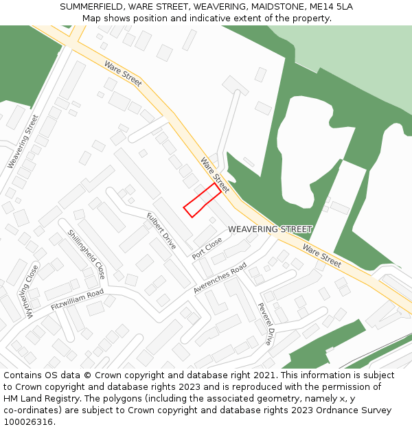 SUMMERFIELD, WARE STREET, WEAVERING, MAIDSTONE, ME14 5LA: Location map and indicative extent of plot