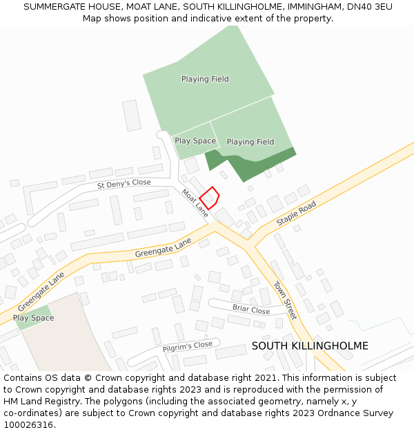 SUMMERGATE HOUSE, MOAT LANE, SOUTH KILLINGHOLME, IMMINGHAM, DN40 3EU: Location map and indicative extent of plot
