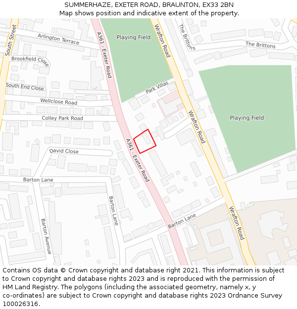 SUMMERHAZE, EXETER ROAD, BRAUNTON, EX33 2BN: Location map and indicative extent of plot