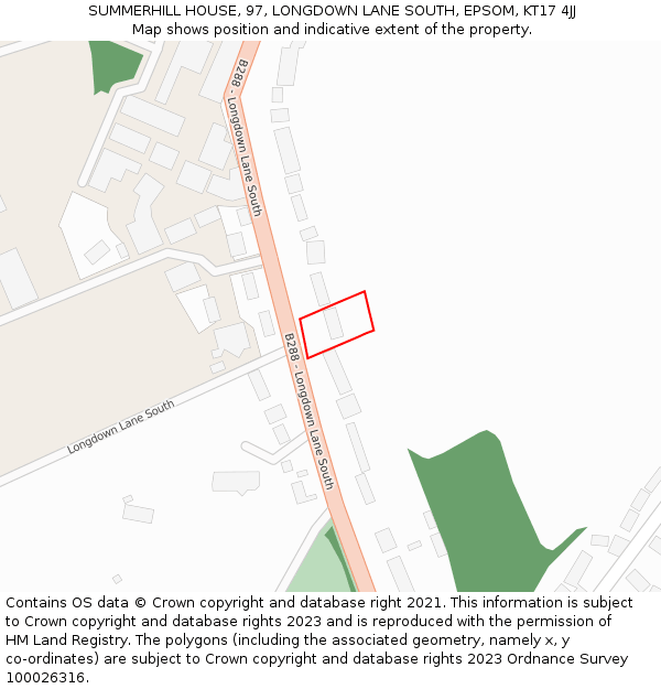 SUMMERHILL HOUSE, 97, LONGDOWN LANE SOUTH, EPSOM, KT17 4JJ: Location map and indicative extent of plot