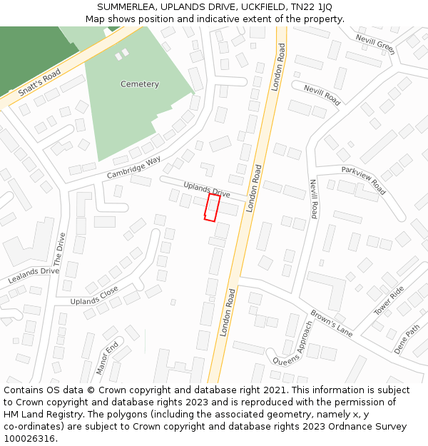 SUMMERLEA, UPLANDS DRIVE, UCKFIELD, TN22 1JQ: Location map and indicative extent of plot