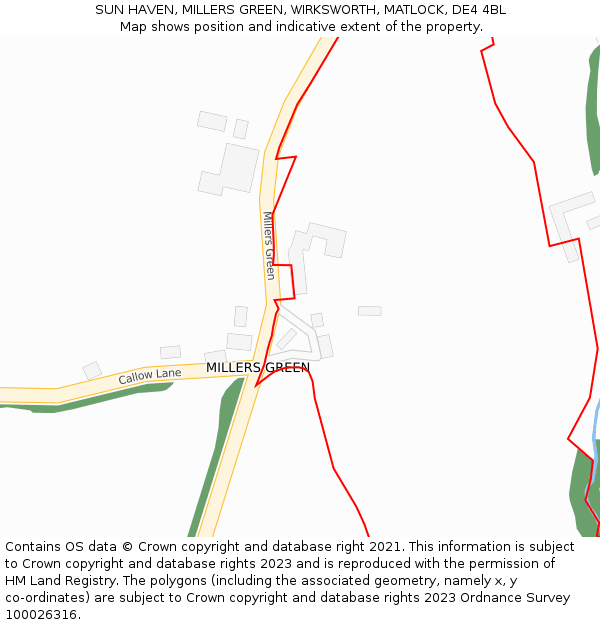 SUN HAVEN, MILLERS GREEN, WIRKSWORTH, MATLOCK, DE4 4BL: Location map and indicative extent of plot