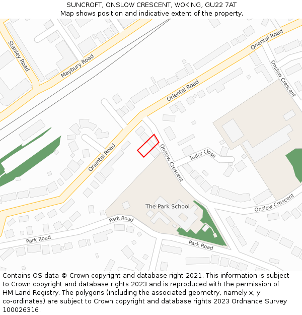 SUNCROFT, ONSLOW CRESCENT, WOKING, GU22 7AT: Location map and indicative extent of plot