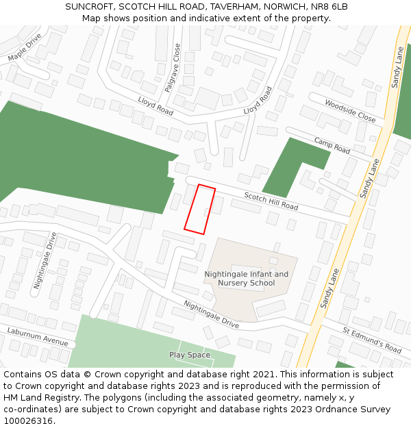 SUNCROFT, SCOTCH HILL ROAD, TAVERHAM, NORWICH, NR8 6LB: Location map and indicative extent of plot