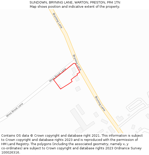 SUNDOWN, BRYNING LANE, WARTON, PRESTON, PR4 1TN: Location map and indicative extent of plot