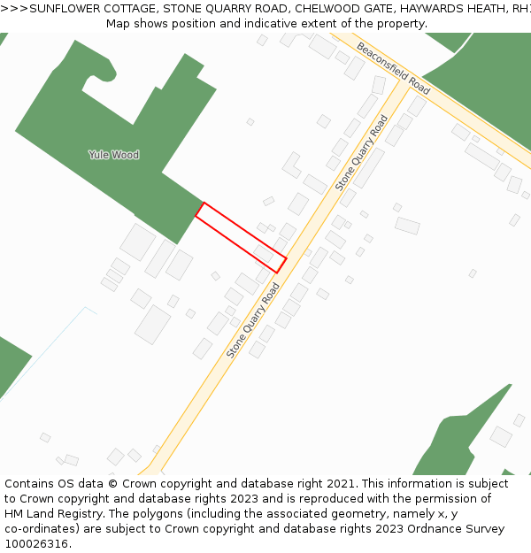 SUNFLOWER COTTAGE, STONE QUARRY ROAD, CHELWOOD GATE, HAYWARDS HEATH, RH17 7LP: Location map and indicative extent of plot