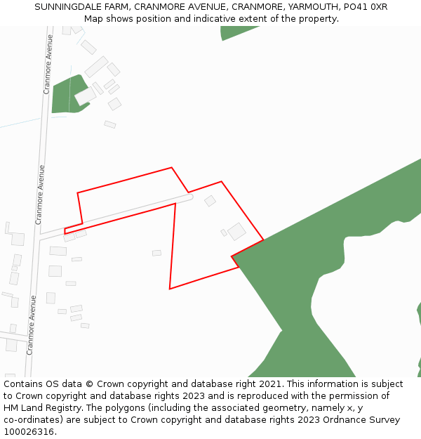 SUNNINGDALE FARM, CRANMORE AVENUE, CRANMORE, YARMOUTH, PO41 0XR: Location map and indicative extent of plot