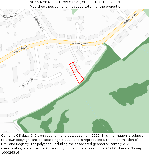 SUNNINGDALE, WILLOW GROVE, CHISLEHURST, BR7 5BS: Location map and indicative extent of plot
