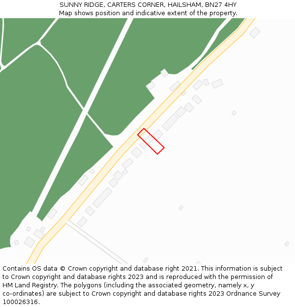 SUNNY RIDGE, CARTERS CORNER, HAILSHAM, BN27 4HY: Location map and indicative extent of plot