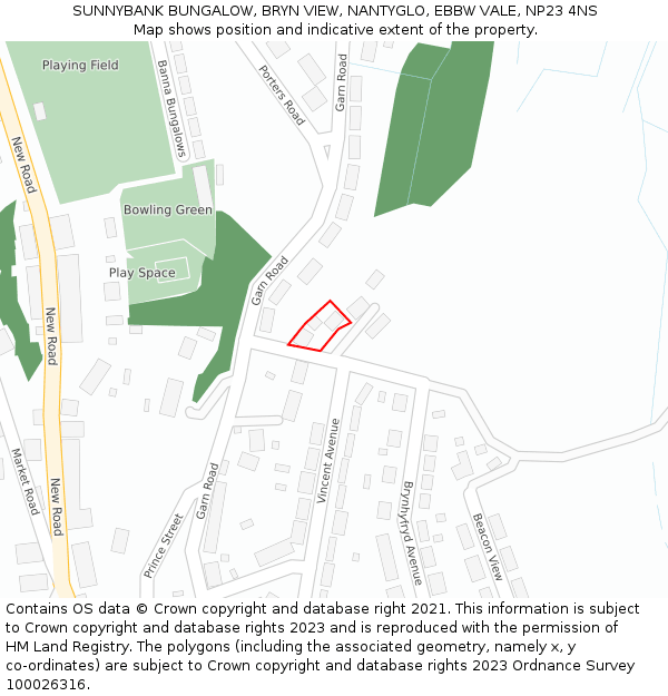 SUNNYBANK BUNGALOW, BRYN VIEW, NANTYGLO, EBBW VALE, NP23 4NS: Location map and indicative extent of plot