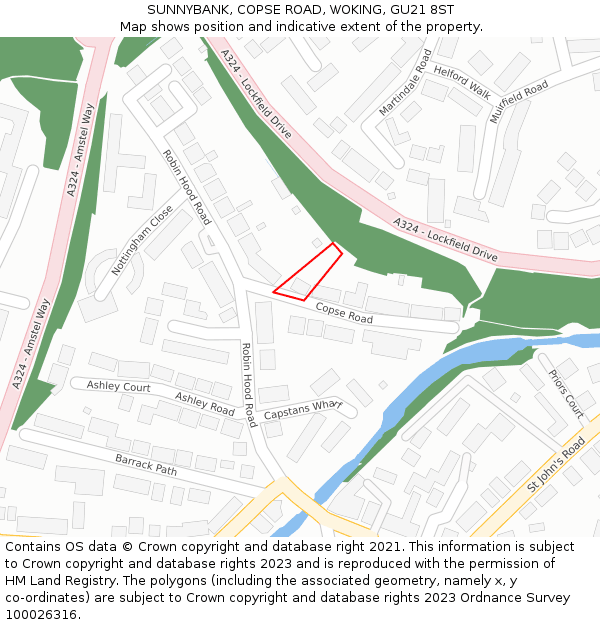 SUNNYBANK, COPSE ROAD, WOKING, GU21 8ST: Location map and indicative extent of plot