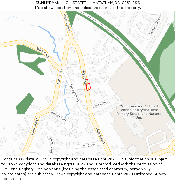 SUNNYBANK, HIGH STREET, LLANTWIT MAJOR, CF61 1SS: Location map and indicative extent of plot