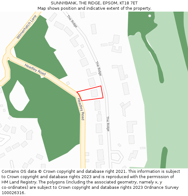 SUNNYBANK, THE RIDGE, EPSOM, KT18 7ET: Location map and indicative extent of plot