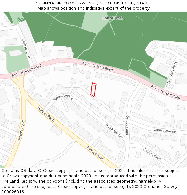 SUNNYBANK, YOXALL AVENUE, STOKE-ON-TRENT, ST4 7JH: Location map and indicative extent of plot