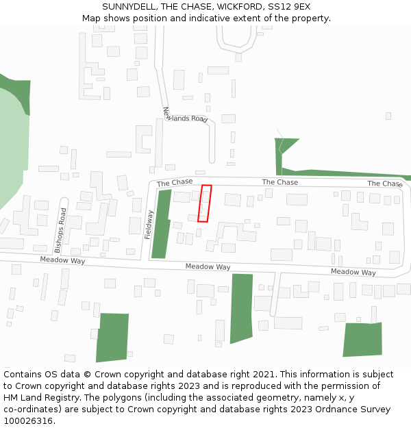 SUNNYDELL, THE CHASE, WICKFORD, SS12 9EX: Location map and indicative extent of plot