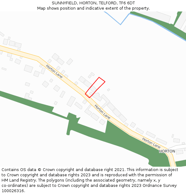 SUNNYFIELD, HORTON, TELFORD, TF6 6DT: Location map and indicative extent of plot