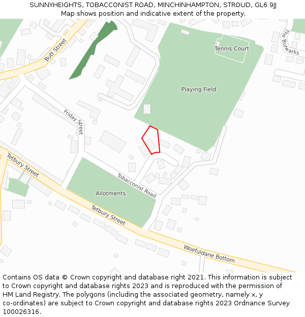SUNNYHEIGHTS, TOBACCONIST ROAD, MINCHINHAMPTON, STROUD, GL6 9JJ: Location map and indicative extent of plot