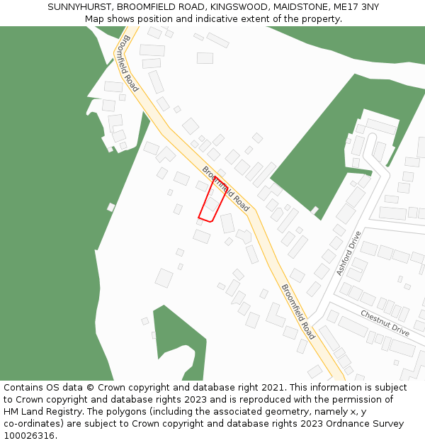 SUNNYHURST, BROOMFIELD ROAD, KINGSWOOD, MAIDSTONE, ME17 3NY: Location map and indicative extent of plot