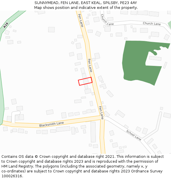 SUNNYMEAD, FEN LANE, EAST KEAL, SPILSBY, PE23 4AY: Location map and indicative extent of plot