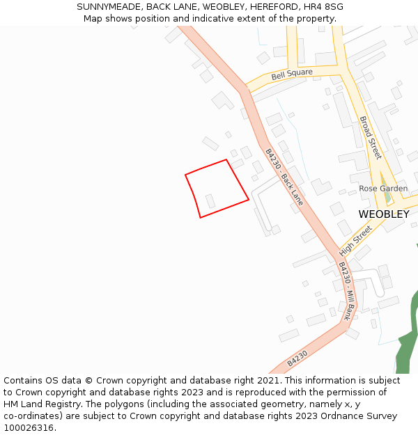SUNNYMEADE, BACK LANE, WEOBLEY, HEREFORD, HR4 8SG: Location map and indicative extent of plot