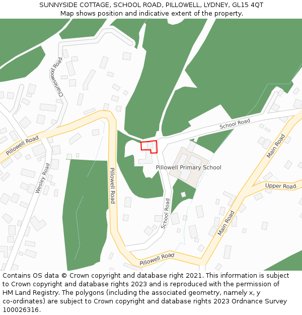 SUNNYSIDE COTTAGE, SCHOOL ROAD, PILLOWELL, LYDNEY, GL15 4QT: Location map and indicative extent of plot