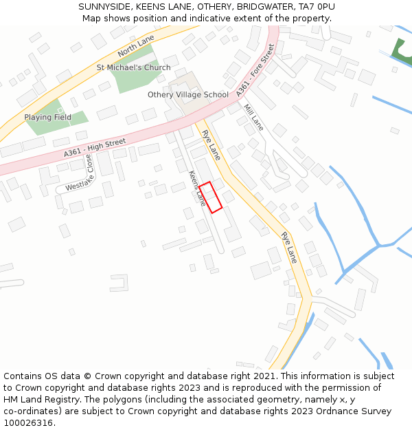 SUNNYSIDE, KEENS LANE, OTHERY, BRIDGWATER, TA7 0PU: Location map and indicative extent of plot