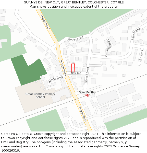 SUNNYSIDE, NEW CUT, GREAT BENTLEY, COLCHESTER, CO7 8LE: Location map and indicative extent of plot