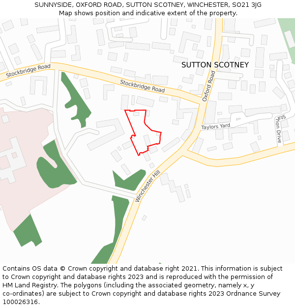 SUNNYSIDE, OXFORD ROAD, SUTTON SCOTNEY, WINCHESTER, SO21 3JG: Location map and indicative extent of plot