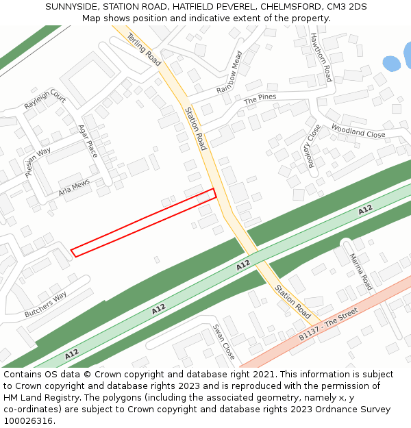 SUNNYSIDE, STATION ROAD, HATFIELD PEVEREL, CHELMSFORD, CM3 2DS: Location map and indicative extent of plot