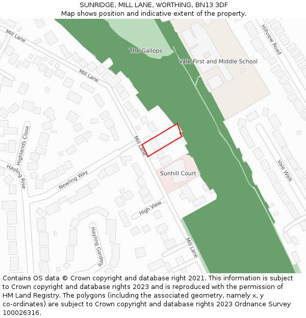 SUNRIDGE, MILL LANE, WORTHING, BN13 3DF: Location map and indicative extent of plot