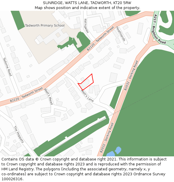 SUNRIDGE, WATTS LANE, TADWORTH, KT20 5RW: Location map and indicative extent of plot