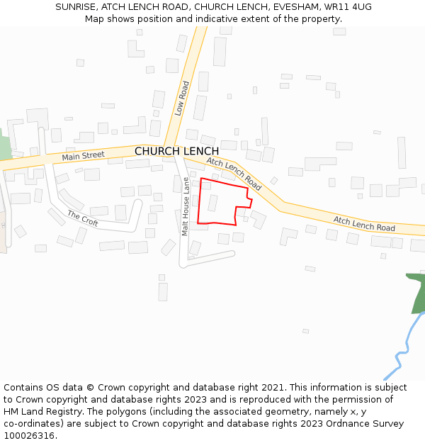 SUNRISE, ATCH LENCH ROAD, CHURCH LENCH, EVESHAM, WR11 4UG: Location map and indicative extent of plot