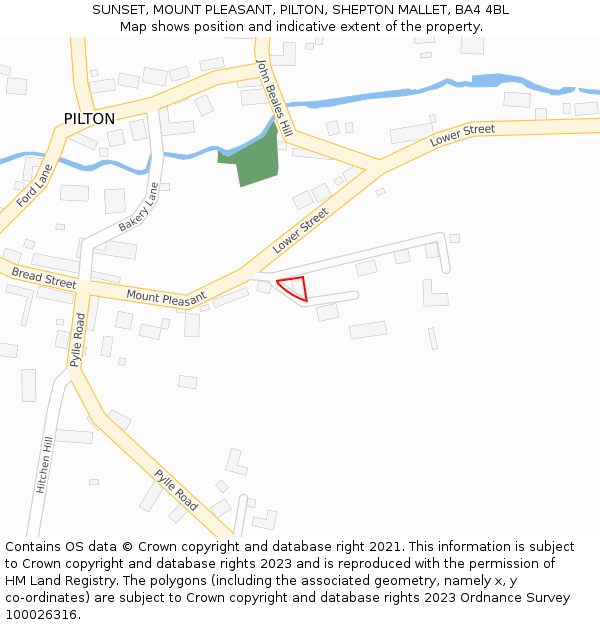 SUNSET, MOUNT PLEASANT, PILTON, SHEPTON MALLET, BA4 4BL: Location map and indicative extent of plot