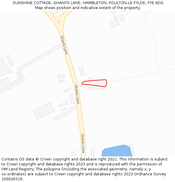SUNSHINE COTTAGE, GHANTS LANE, HAMBLETON, POULTON-LE-FYLDE, FY6 9DG: Location map and indicative extent of plot
