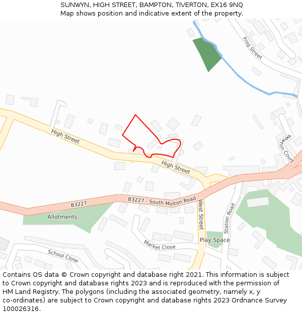 SUNWYN, HIGH STREET, BAMPTON, TIVERTON, EX16 9NQ: Location map and indicative extent of plot